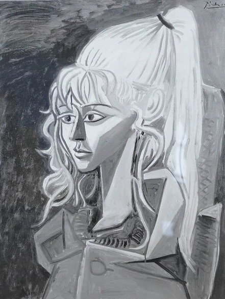After Pablo Picasso (Spanish, 1881-1973), Portrait of Sylvette, limited edition giclée print, signed in pencil by the sitter, 52 x 41cm